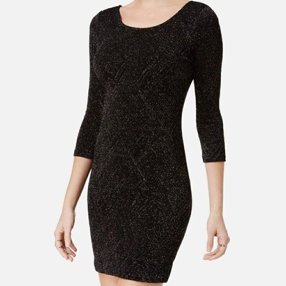 Trixxi Body Con Black Dress Size S Metallic Red Green Sparkle Stretch Knit - Picture 1 of 7